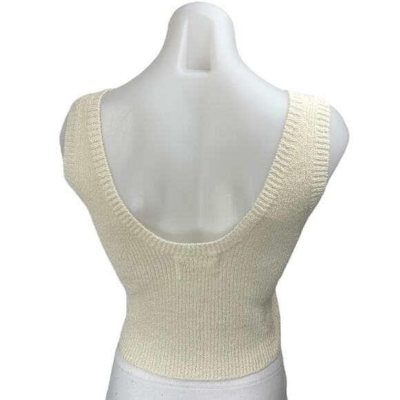 Rolla's Cream White Rib Knit Sleeveless Cami Camisole Crop Sweater Tank Top Sz L - Picture 2 of 4